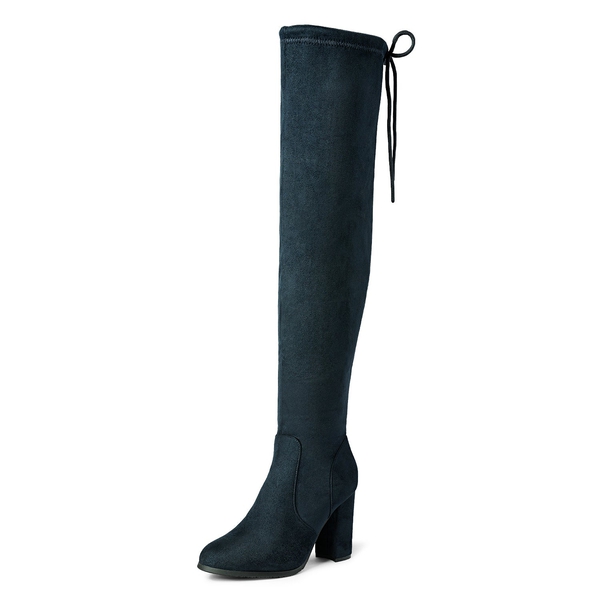 Women's Chunky Heel Thigh-High Boots - DARK BLUE -  0